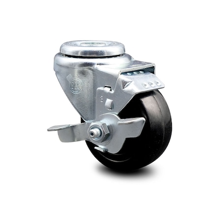 Service Caster 3 Inch Hard Rubber Wheel Swivel Bolt Hole Caster with Brake SCC-BH20S314-HRS-TLB